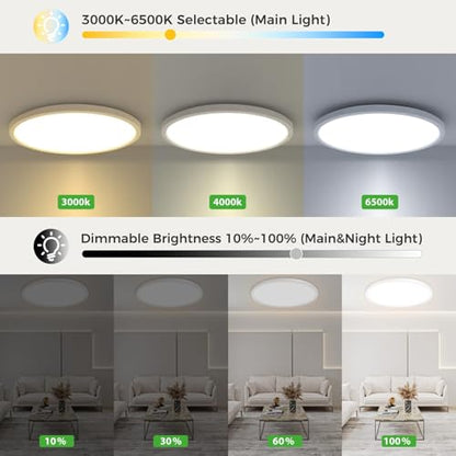 zemty 12 Inch LED Ceiling Light with Night Light 1800K, 3000K/4000K/6500K Dimmable Light Fixtures with Remote Control,24W 2400lm Flush Mount Ceiling Lamp for Bedroom LivingRoom Bathroom Kitchen-White - color: White, size: 12in-1Pack