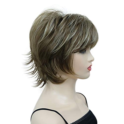 Lydell Short Layered Shaggy Full Synthetic Wig Wigs 12TT26 Brown Highlights - color: 12TT26 Brown Highlights