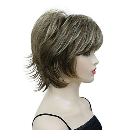 Lydell Short Layered Shaggy Full Synthetic Wig Wigs 12TT26 Brown Highlights - color: 12TT26 Brown Highlights