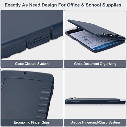 Clipboard with Storage, A4 Binder Nursing Clipboards with Pen Holder, Heavy Duty Storage Clipboards with Low Profile Clip, Clipboard Folder Side-Opening, Smooth Writing Clip Board (Navy Blue) - color: Navy Blue