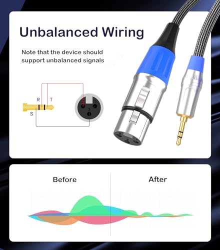 Tisino XLR Female to 3.5mm TRS Aux Unbalanced Microphone Cable, 3.3FT/1m | XLR Female to 1/8" Mini Jack Mic Cable For DSLR, Camcorder, Nylon Braid Gold-Plated Unbalanced Lead - size: 3.3 feet