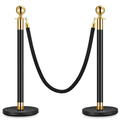 2Pack Stanchions and 5FT Black Velvet Ropes, Crowd Control Barrier, Black Stanchions Queue Barrier Line Divider with Fillable Plastic Base Used for Theaters Clubs Hotels Museums Exhibition - color: 2 Pack | 1 Rope