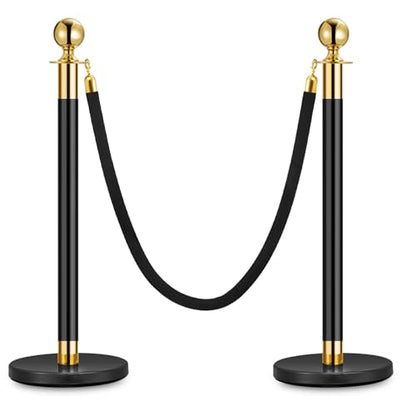 2Pack Stanchions and 5FT Black Velvet Ropes, Crowd Control Barrier, Black Stanchions Queue Barrier Line Divider with Fillable Plastic Base Used for Theaters Clubs Hotels Museums Exhibition - color: 2 Pack | 1 Rope