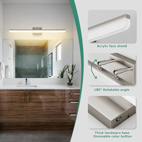 Brushed Nickel Vanity Light 31.5", 24W LED Dimmable Bathroom Light Bar with Adjustable Angle & 5CCT – Modern Long Wall Fixture for Bathroom, Powder Room, Bedroom, Apartment, Hotel - color: Brushed Nickel, size: 31.5 Inch Long