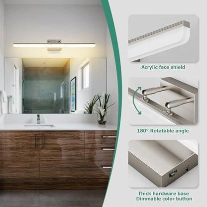 Brushed Nickel Vanity Light 31.5", 24W LED Dimmable Bathroom Light Bar with Adjustable Angle & 5CCT – Modern Long Wall Fixture for Bathroom, Powder Room, Bedroom, Apartment, Hotel - color: Brushed Nickel, size: 31.5 Inch Long