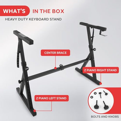 Heavy Duty Folding Keyboard Stand - Sturdy Reinforced Z Design w/ Adjustable Width & Height, Foam Padded Arms, Digital Piano Stand, Fits 54-88 Key Electric Pianos & Used for Travel & Storage - Pyle PKST38 - style: Z Design Keyboard Stand