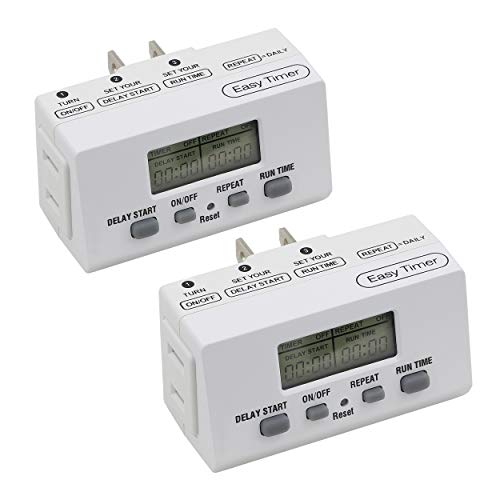 24 Hour Programmable Indoor Digital Timer (2 Pack), ON/Off Button, LCD Display, ETL Listed, for Lamps, Home, Office, Christmas Lights & Holiday Decorations, Single Polarized Plug, CP50010