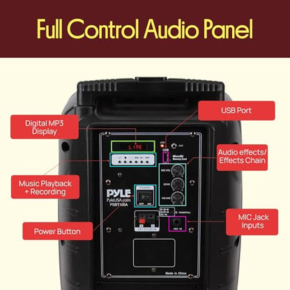 Pyle PSBT105A - 1000W Portable Bluetooth PA Speaker, 10'' Subwoofer, UHF Wireless Mic, MP3/USB/SD, Rechargeable Battery, LED Battery Indicator Lights, Black - size: 10 inch