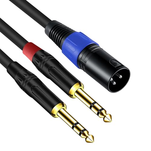 6.35mm Dual TRS to XLR Male Cable for Microphone, Mixer, Amplifier, 1.5 FT, Dual1/4 TRS to XLR Audio Cable, Y Splitter Patch Cord, 3-Pinxlr to Dual 1/4 Male Converter Adapter Cable - size: 1.5Ft, 1Pack, style: Dual 1/4 to XLR Male