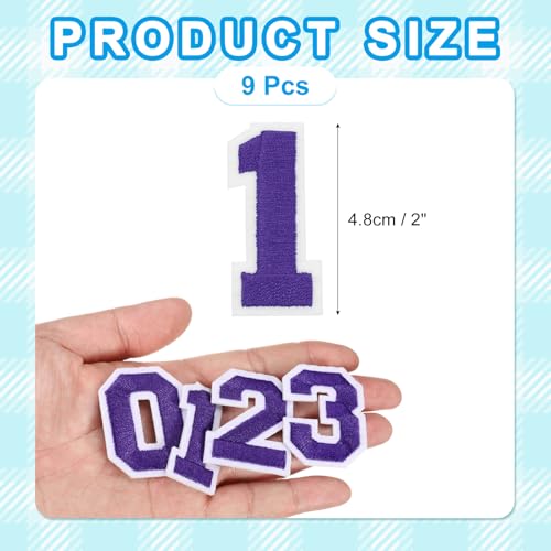 MECCANIXITY Iron on Number Patches 2" Number 1 Iron on Embroidered Patch Sew on Letter Stickers Applique for Repairing Clothing Jeans Shoes Hats DIY(Purple, Pack of 9) - style: Number 1