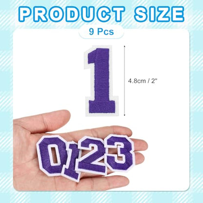 MECCANIXITY Iron on Number Patches 2" Number 1 Iron on Embroidered Patch Sew on Letter Stickers Applique for Repairing Clothing Jeans Shoes Hats DIY(Purple, Pack of 9) - style: Number 1