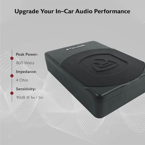 Rockville SS10P 800W Slim Under-Seat Active Car/Truck Subwoofer, Built-in Amp, Wired Remote Bass Knob, Cast Aluminum, for Car Audio Upgrades - size: 10"