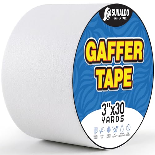 Gaffers Tape (3"x30 yards) Heavy Duty, Easy Rip, No Residue | White | Professional Grade Floor Tape for Electrical Cords, Matte Finish Non Reflective, Weather Resistant - color: White, size: 3" x 30 Yards