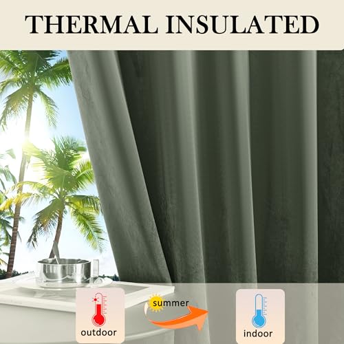 YOFUN Sage Green Velvet Blackout Curtains 2 Panels Set, 96 inches Long Grommet Top Thermal Insulated Velvet Drapes for Living Room/Hallway/Dining/Holiday Party, W52 x L96 in - color: Sage Green, size: 52"W x 96"L (Pack of 2)