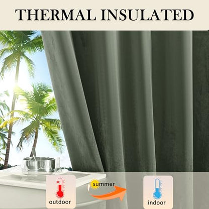 YOFUN Sage Green Velvet Blackout Curtains 2 Panels Set, 96 inches Long Grommet Top Thermal Insulated Velvet Drapes for Living Room/Hallway/Dining/Holiday Party, W52 x L96 in - color: Sage Green, size: 52"W x 96"L (Pack of 2)