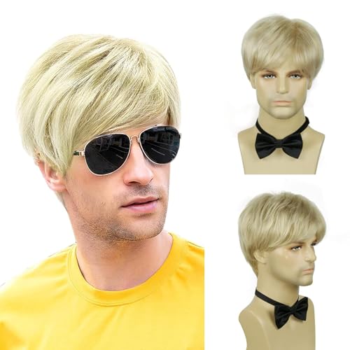 Mens Blonde Wig,Short Straight Natural Hair Synthetic Full Wig for Man Men Guy Cosplay Anime Party Costume Anime Men's Wigs - color: Blonde