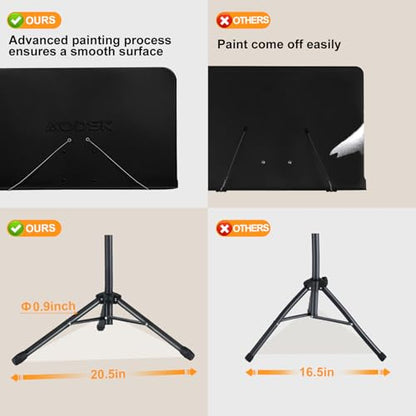 AODSK 5 in 1 Dual-Use Folding Sheet Music Stand & Desktop Book Stand, Adjustable Height Portable Music Stand with Carrying Bag, Sheet Music Clip & Book, for Home School Band, Black