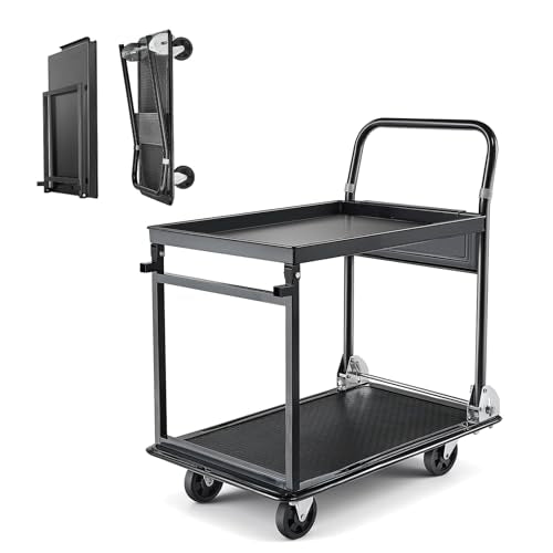 VEVOR Heavy Duty 2 Tier Platform Hand Truck, 700 lbs 2 Tier Push Tool Cart with High-Strength Steel, Utility Cart for Warehouse, Garage, Workshop, Office - size: 28.7 x 18.5 x 32.3 in/ 730 x 470 x 820 mm