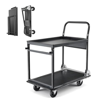 VEVOR Heavy Duty 2 Tier Platform Hand Truck, 700 lbs 2 Tier Push Tool Cart with High-Strength Steel, Utility Cart for Warehouse, Garage, Workshop, Office - size: 28.7 x 18.5 x 32.3 in/ 730 x 470 x 820 mm