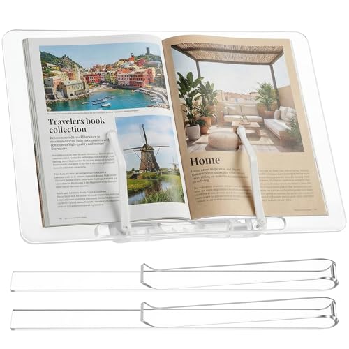 Resurhang Acrylic Book Stand with 2 Pcs Music Stand Page Holder for Sheet Music, Magazines, Laptop, Recipe, Textbook, Cookbook