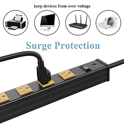 Oviitech 12 Outlets Heavy Duty Metal Socket Power Strip, 6-Foot Long Extension Cord with Circuit Breaker. Mounting Brackets Included,Workshop/Industrial use, ETL Certified，Yellow - size: 12 AC