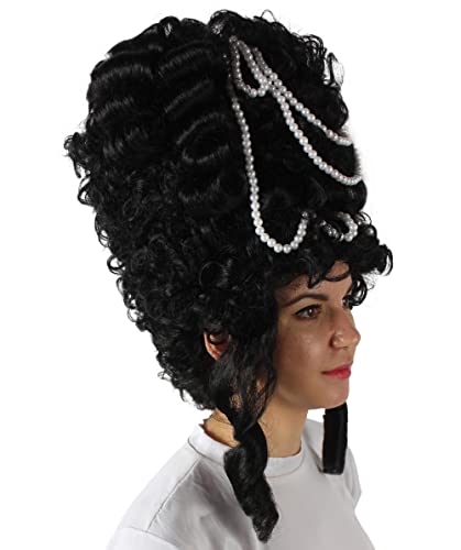HPO Adult Women's Baroque French Revolution Queen Marry Wig, Multiple Color Options, Breathable Capless Cap, Flame-retardant Synthetic Fiber - color: Black