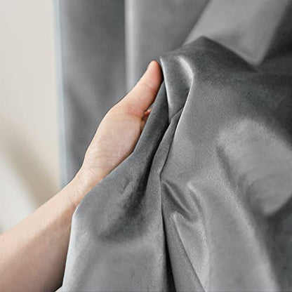 PLEASANT BOULEVARD Grey Velvet Curtains 95 inch Long Heavyweight Blackout Curtains Rod Pocket Thermal Insulated Darkening Window Drapes for Bedroom Living Room, W52 x L95, 2 Panels - color: Grey, size: 52"W x 95"L (Pack of 2)