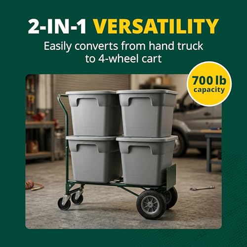 Harper Trucks JEDT8635P Convertible Hand Truck, 600/700 lb Capacity | Converts from a 600 lb two-wheel dolly to a 700 lb four-wheel cart with flat-free rubber wheels for moving and delivery