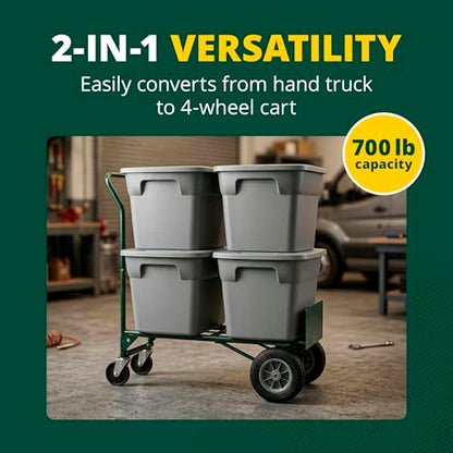 Harper Trucks JEDT8635P Convertible Hand Truck, 600/700 lb Capacity | Converts from a 600 lb two-wheel dolly to a 700 lb four-wheel cart with flat-free rubber wheels for moving and delivery