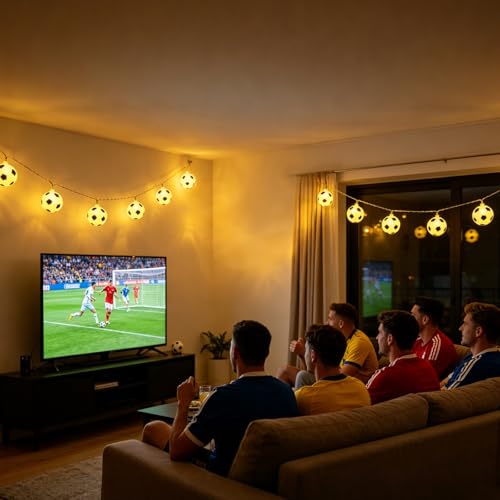Soccer Ball String Lights,20 LED Soccer Fairy Lights for Sport Party Decor | 10FT 20 LED Soccer Ball String Lights Decor for Game Day Sports Party - style: Soccer Ball Lights
