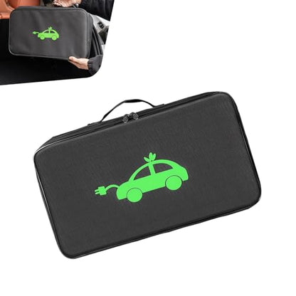 EV Charging Cable Storage Bag, Waterproof Anti-scratch Oxford Organizer with Back Hook Fastener, Rectangle Portable Tool Cable Pouch, Universal for Cars SUVs Trucks (Black)