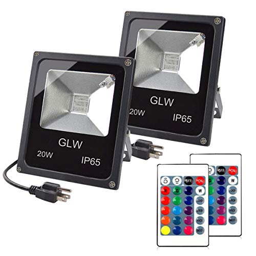 20W RGB LED Flood Lights Color Changing Floodlight with Remote Control Waterproof Outdoor Landscape Lighting,16 Colors 4 Mode Dimmable Wall Washer Light for Garden,Yard (2 Pack) - color: 20w-2 Pack