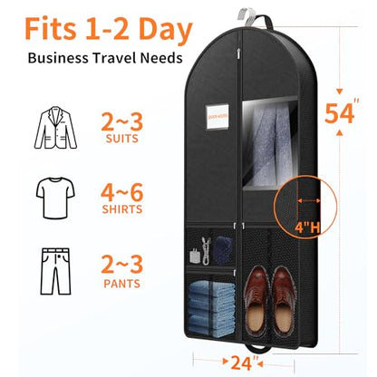 Suit Garment Clothes Travel Bag: 54 inch Lightweight Foldable Black Short Fabric Breathable - Hanging Storage Cover Pockets Zipper for Men - Wardrobe Carry Coat Jacket Uniform Tuxedo Shirt - size: 54"1Pack