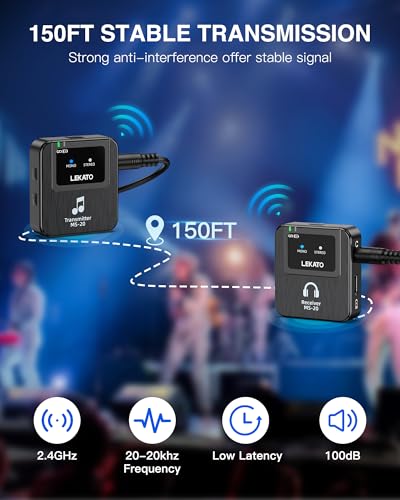 LEKATO Wireless in-Ear Monitor MS-20 for Charging Box, 1 Beltpack Receiver, 2.4G IEM System, Auto-Pairing, OTG Support, One to More, in-Ear Monitoring for Studio,Live,Singer,Band (1 Receiver)