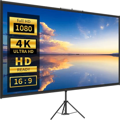 Tripod Projector Screen with Stand 16:9 4K HD Projection Screen Stand Wrinkle-Free Height Adjustable Portable Screen for Projector Indoor & Outdoor for Movie,Home Cinema,Gaming,Office (110in)