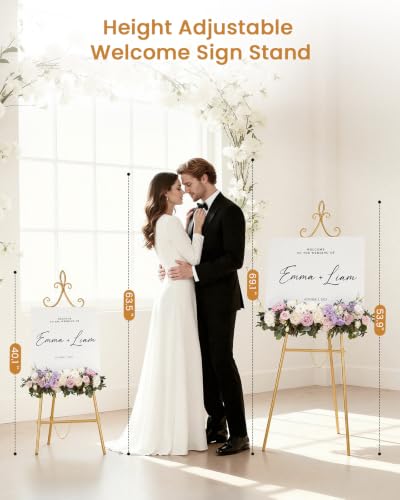53.9" Gold Easel Stand for Sign, Heavy Duty Metal Display Easel with Storage Bag, Adjustable Art Easel for Wedding Sign, Welcome Sign, Picture - color: Gold Iris