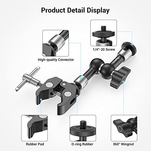 SMALLRIG Super Clamp w/ 1/4" and 3/8" Thread and 5.8 Inches Adjustable Friction Power Articulating Magic Arm with 1/4" Thread Screw for LCD Monitor/LED Lights - KBUM2730 (Pack of 2) - size: 5.8''+arm only (Pack of 2)