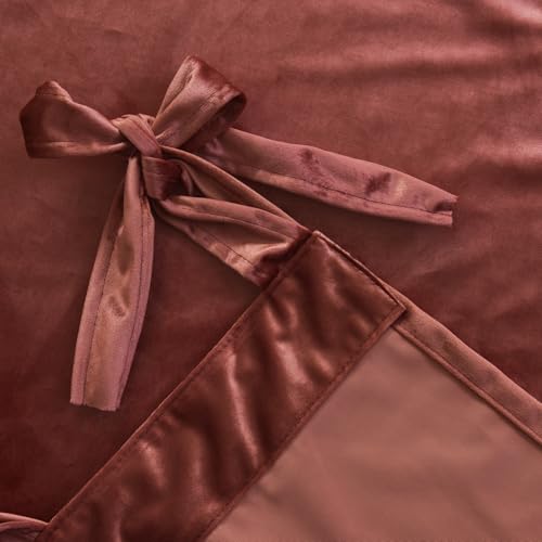 Velvet Tie Top Room Curtain Set- Dusty Rose Bow Tie Design Drapes for Living Room/Bedroom W52 x L96-inch, 2 Panels - color: Dusty Rose, size: 52"W x 96"L (Pack of 2)