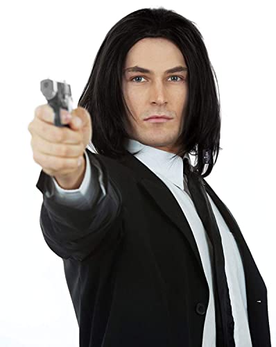 ALLAURA Compatible with John Wick Wig – Black Hitman Wig for Men, Tieable into Ponytail – Assassin, Keanu, Vincent Vega, Farquaad, Vampire Cosplay – 90s Action Movie Halloween Costume Hairpiece - color: 18-Black