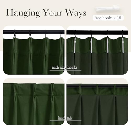 NICETOWN 94 Inch Length Adjustable Velvet Curtains, Olive Green Room Darken Noise Reduce Pinch Pleat Drape with Hooks and Back Tab, Modern Window Panels for Bedroom Living/Dining Room Office, 2 Panels - color: Olive Green, size: 40"W x 94"L (Pack of 2)