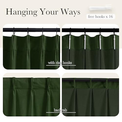 NICETOWN 94 Inch Length Adjustable Velvet Curtains, Olive Green Room Darken Noise Reduce Pinch Pleat Drape with Hooks and Back Tab, Modern Window Panels for Bedroom Living/Dining Room Office, 2 Panels - color: Olive Green, size: 40"W x 94"L (Pack of 2)