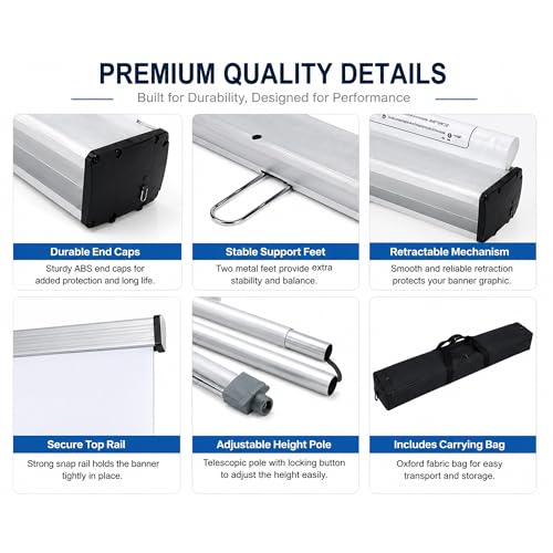 Heavy Duty Retractable Banner Stand 60" W x 72–92" H Roll Up Display Trade Show Banner Stand with Carrying Bag for Exhibitions, Conferences - size: 60"W x 72–92"H
