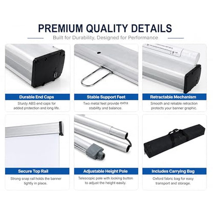 Heavy Duty Retractable Banner Stand 36" W x 72–92" H Roll Up Display Trade Show Banner Stand with Carrying Bag for Exhibitions, Conferences - size: 36"W x 72–92"H