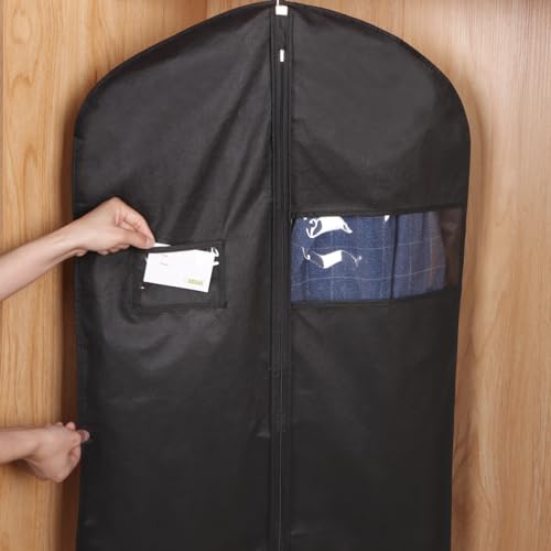 KEEGH 40 inch Suit Cover Bags for Men, Black Garment Bags (Set of 20) | Clear Window, Label Pocket, Garment Bags for Hanging Clothes, Suit Bags for Closet Storage, Clothes Cover for Travel - size: 40"-20pcs