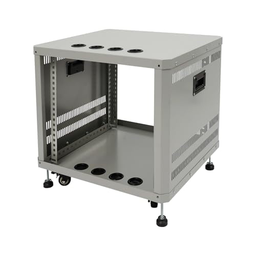 9U Server Rack Stand with Wheels, Heavy Duty Frame with Cable Management & Locking Casters, Rolling Audio Equipment Rack Cabinet for Studio Home Theater Office (Grey) - color: Grey