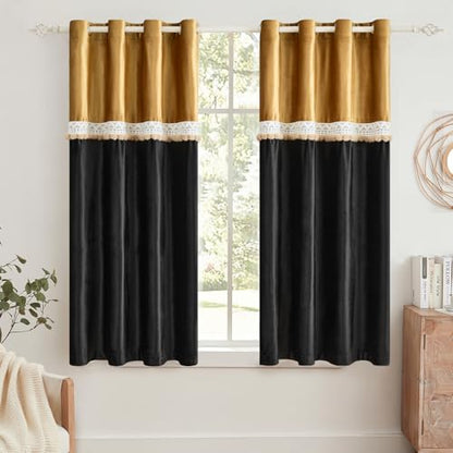 GIGIZAZA Velvet Pom Curtains 63 Inch for Living Room 2 Panels Gold Black - color: Pom Pom/Gold+black, size: 52"W x 63"L (Pack of 2)