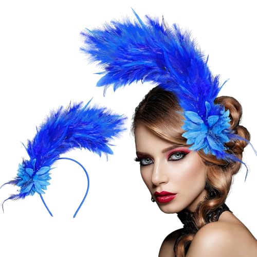 Loieryk Feathers Fascinator Headband 1920s Queen Headpiece Fascinators Hats for Women Tea Party Flower Headpiece - color: Blue