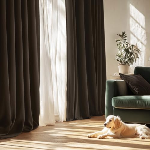 MIULEE Brown Velvet Curtains 84 Inch Long 2 Panels, W40 x L84 | Luxury Super Soft, Thermal Insulated, Room Darkening Drapes, Rod Pocket Design, Window Curtains for Bedroom Living Room - color: Brown, size: 40"W x 84"L (Pack of 2)