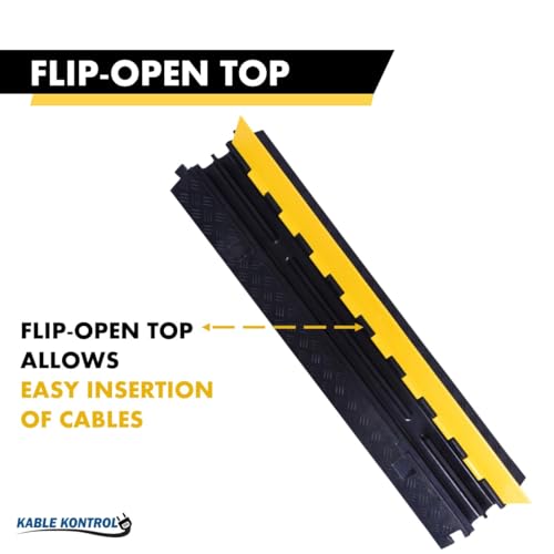 Kable Kontrol Atlas Heavy Duty Cable Protector Ramp - 2 Channel Bulk Wholesale Pallet - 40 Pcs - 40” Long Black & Yellow - 24,000 Lbs Capacity - Rubber Speed Bump Wire Protector Cord Cover - CP9987 - size: 2 Channel - 40" - 40 Units
