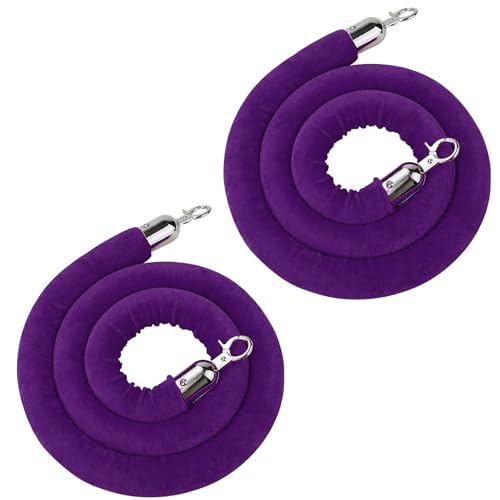 5 Feet Purple Velvet Hanging Ropes with Silver Polished Hooks(2PCS) | Crowd Control Stanchion Ropes fit for Movie Theaters,Church,Restaurants,Hotels,Grand Openings, Concert venues - color: Purple-5 Feet-Silver Plated Hooks-2PCS